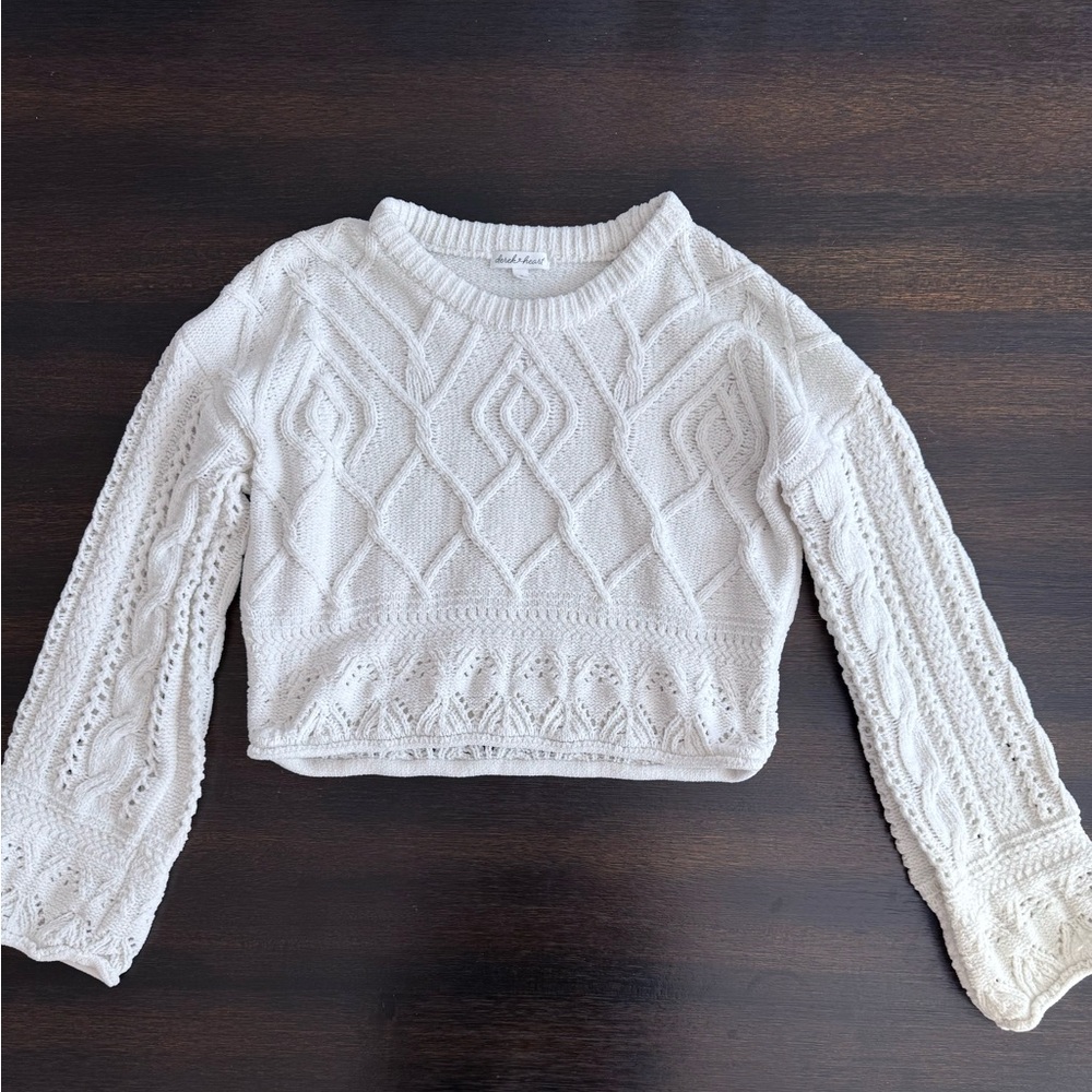 Derek Heart Cream Cable Knit Cropped Sweater